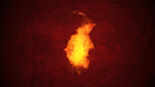 Endlessly burning fire in front of a red grunge background. Seamless loop. Center position.