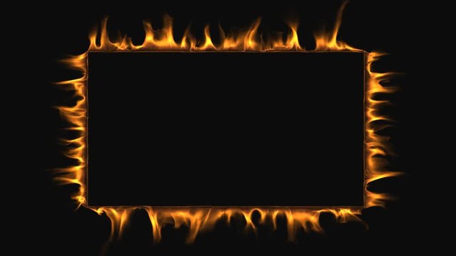 Rectangle frame of fire. Isolated flames burn on the outside of a wide rectangle. Alpha matte included.