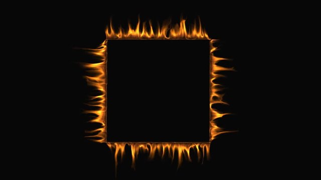 Square frame of fire. Isolated flames burn on the outside of a square. Alpha matte included.