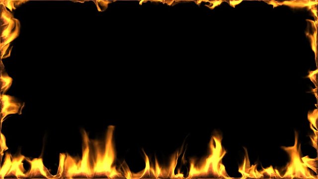 Frame of fire. Isolated flames burn inside the rectangular border of the screen. Alpha matte included.