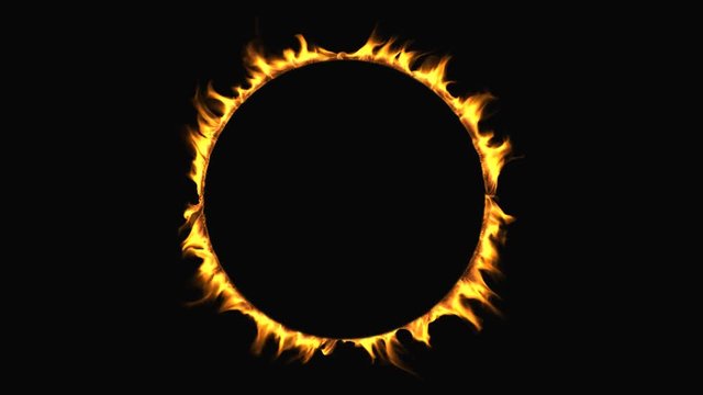 Circular frame of fire. Isolated flames burn on the outside of a circle. Alpha matte included.