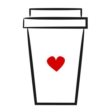 cute hand drawn linear vector illustration coffee paper cup logo

