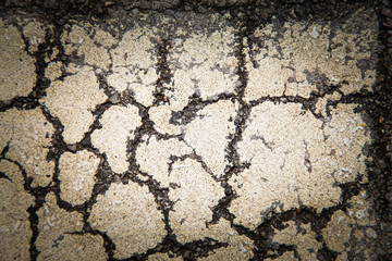 Closeup peeling paint of traffic line background