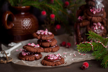 Chocolate Christmas Cookies with Crushed Candy Cane