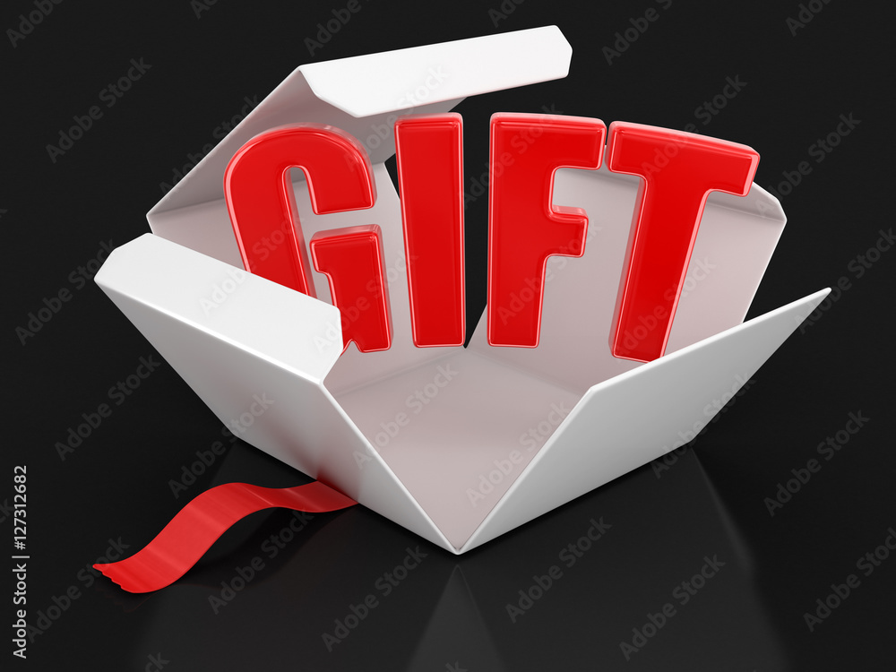 Poster open package with gift. image with clipping path