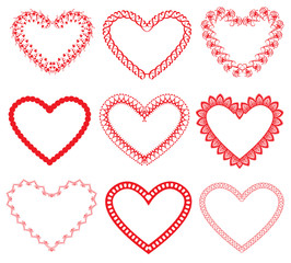Set of vintage ornamental hearts shapes. Valentines Day or weddi