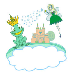 Frog Prince Cartoon Character and beautiful fairy