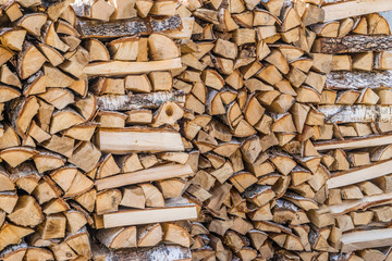 Woodpile birch wood texture fuel for furnace