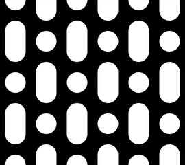 Vector seamless pattern, monochrome repeat geometric texture, black & white rounded lines & circles. Simple modern abstract endless background. Design element for prints, digital, textile, package