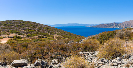 The natural landscape of the peninsula Kalydon. Crete. Greece. Panoramic view.