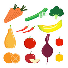 fruit and vegetable icons set. healthy food design concept.