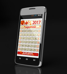 Touchscreen smartphone with september 2017. Image with clipping path.