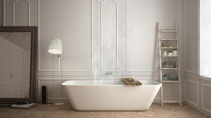 Naklejka na ściany i meble Scandinavian bathroom, white minimalistic design, hotel spa resort
