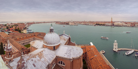 Panoramic cityscape view of Venice Grand Canal and skyline