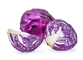 fresh purple cabbage with slice isolated on white background