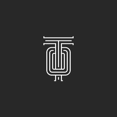Template logo TO letters, combination overlapping two medieval style initials OT monogram, intersection symbol T O emblem