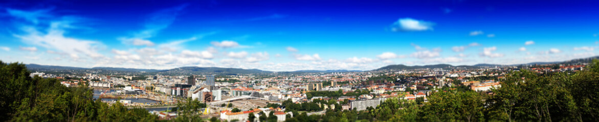 Fototapeta na wymiar Micro toy panorama of Oslo city background