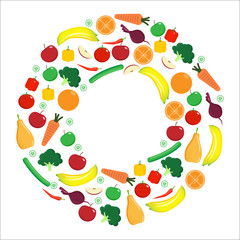 fruit and vegetable. icons set in circle shape. vegetarian , organic and healthy food design concept.