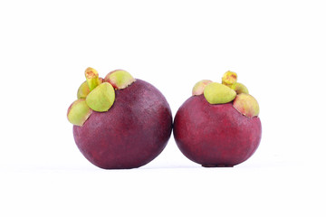 purple mangosteen queen of fruits (Garcinia mangostana Linn) on white background healthy mangosteen fruit food isolated 
