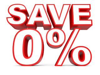 Zero percent. 3D illustration on white background.