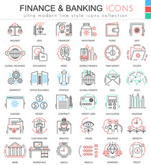 Vector finance and banking ultra modern color outline line icons for apps and web design. Finance money icons set.