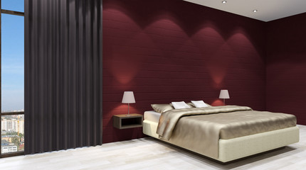The modern design of the bedrooms. 3d rendering