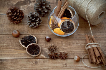 spices on a table in a glass vase