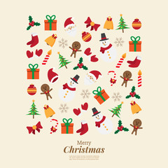 merry christmas. santa claus and stuff. icons decoration in square shape. vector illustration.