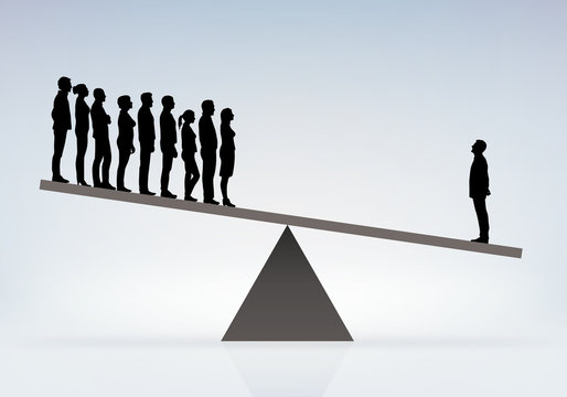 Symbole du pouvoir d&eacute;s&eacute;quilibr&eacute; entre un patron et ses employ&eacute;s