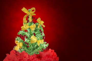 decorated christmas tree in a red background