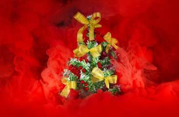 christmas tree in a soft red background