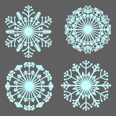 Set of vector snowflakes. Collection ornamental mandalas. Stylized. Winter. Line art.