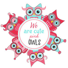Cute pink owls flat round border divider decoration element birds of wisdom
