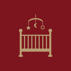 Childrens bed icon. Baby bed design. Cradle and home, nurse, Childrens bed symbol. web. graphic. AI. app. logo. object. flat. image. sign. eps. art. picture - stock