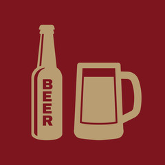Bottle and glass of beer icon. Beer and pub, bar symbol. UI. Web. Logo. Sign. Flat design. App.Stock