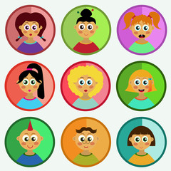 Children portraits avatars flat cute vector set