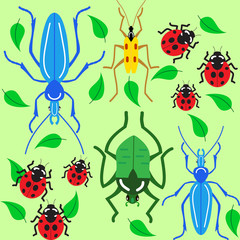 seamless pattern with beetles and leaves