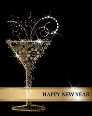 2017 midnight, champaign sparkling gold wineglass  - obrazy, fototapety, plakaty