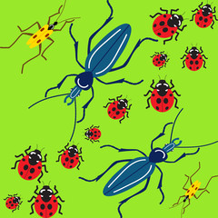 green seamless pattern with beetles