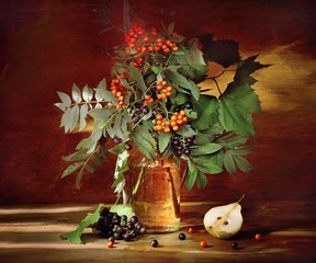Rowanberry branches in jar