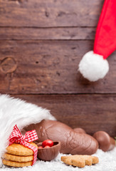 Obraz na płótnie Canvas Festive Christmas background with sweets and decoration