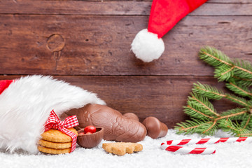 Obraz na płótnie Canvas Festive Christmas background with sweets and decoration
