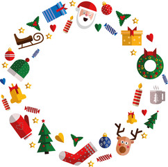 Christmas flat icons in a circle. Space for your text. Flat design template. Hand drawn vector illustration.