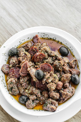 pica pau portuguese spicy sauce pork and sausage tapas snack