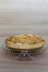 Apple homemade cake in the form of beautiful roses cofee yellow