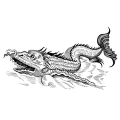 Mythological vintage sea monster. Fragment of old pirate map