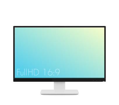 monitor mockup, modern realistic computer display with wide screen and thin frames, vector illustration