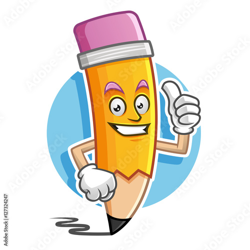 "Thumb up Pencil mascot, Pencil character, Pencil cartoon" Stock image