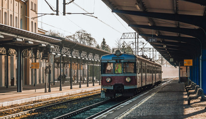 Old PKP regio train EN57 (kibel, enka) at the station in Poland