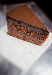 chocolate fudge cake,selective focus.